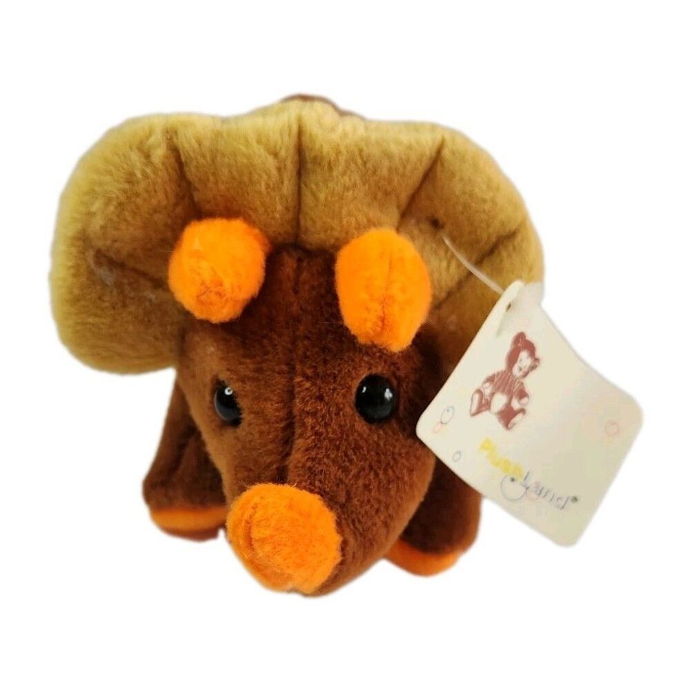 Plushland Vintage Triceratops Dinosaur Stuffed Animal Toy Brown Orange Cute Soft